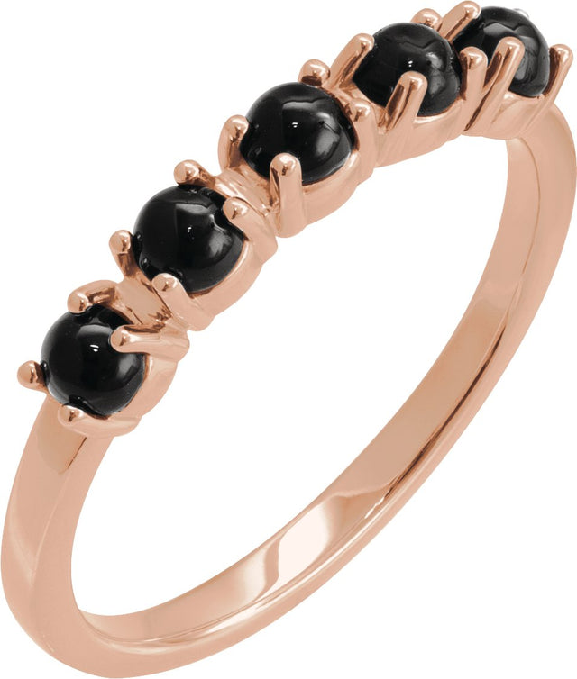 14K Gold Natural Black Onyx Cabochon Stackable Ring – 3 mm Round - Rose Gold
