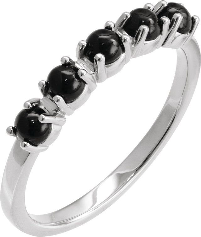 Platinum Natural Black Onyx Cabochon Stackable Ring – 3 mm Round