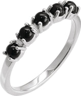 14K Gold Natural Black Onyx Cabochon Stackable Ring – 3 mm Round - White Gold