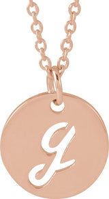 14K Gold Initial G Script Necklace or Pendant - Rose Gold