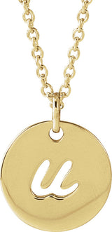 14K Gold Initial U Script Necklace or Pendant - Yellow Gold