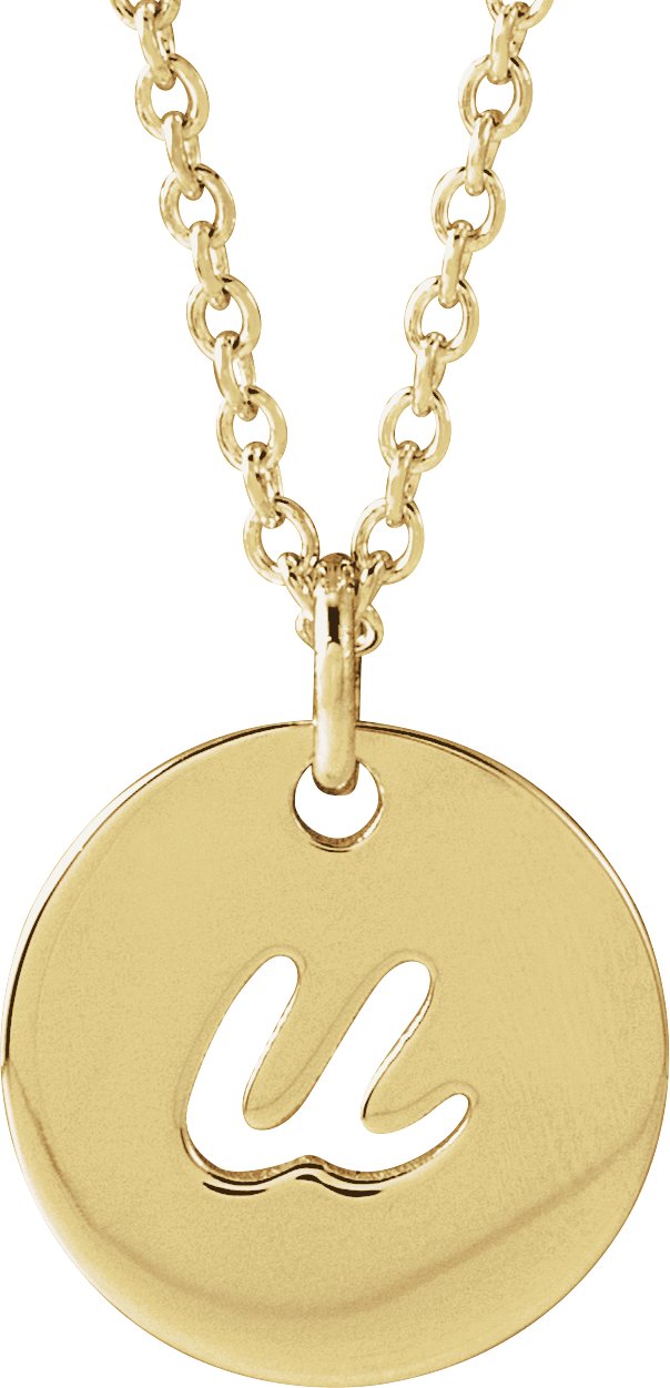 14K Gold Initial U Script Necklace or Pendant - Yellow Gold