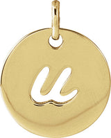 14K Gold Initial U Script Necklace or Pendant - Yellow Gold