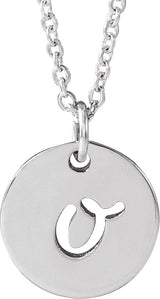 14K Gold Initial O Script Necklace or Pendant - White Gold