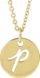 14K Gold Initial P Script Necklace or Pendant - Yellow Gold
