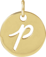 14K Gold Initial P Script Necklace or Pendant - Yellow Gold