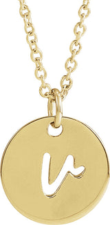 14K Gold Initial V Script Necklace or Pendant - Yellow Gold
