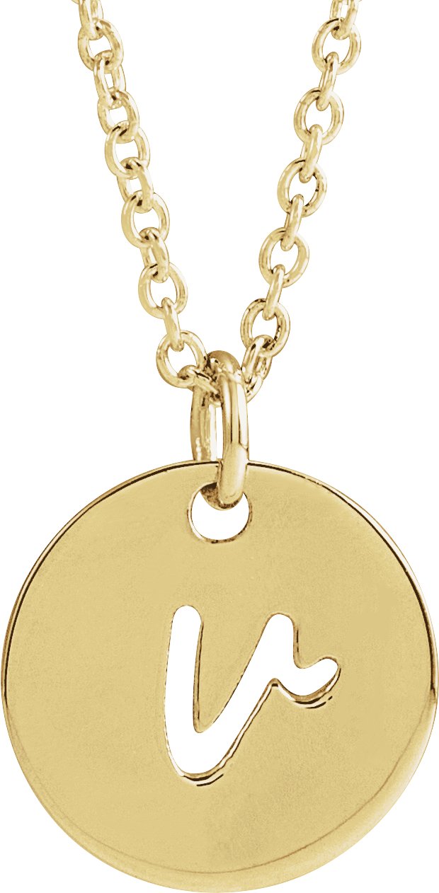 14K Gold Initial V Script Necklace or Pendant - Yellow Gold