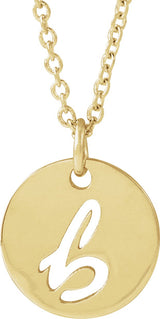 14K Gold Initial B Script Necklace or Pendant - Yellow Gold