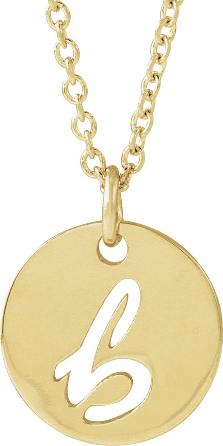 14K Gold Initial B Script Necklace or Pendant - Yellow Gold
