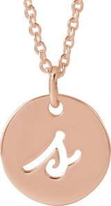 14K Gold Initial S Script Necklace or Pendant - Rose Gold