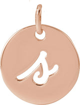 14K Gold Initial S Script Necklace or Pendant - Rose Gold