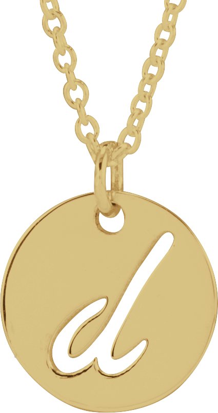 14K Gold Initial D Script Necklace or Pendant - Yellow Gold