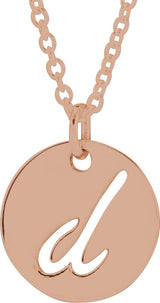 14K Gold Initial D Script Necklace or Pendant - Rose Gold