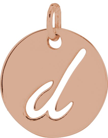 14K Gold Initial D Script Necklace or Pendant - Rose Gold