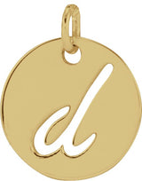 14K Gold Initial D Script Necklace or Pendant - Yellow Gold
