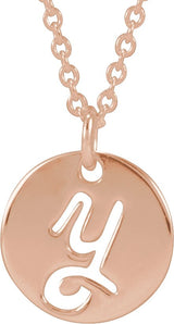 14K Gold Initial Y Script Necklace or Pendant - Rose Gold