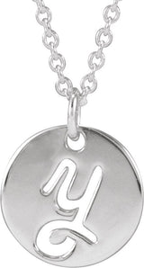 Platinum Initial Y Script Necklace or Pendant