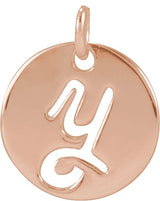 14K Gold Initial Y Script Necklace or Pendant - Rose Gold