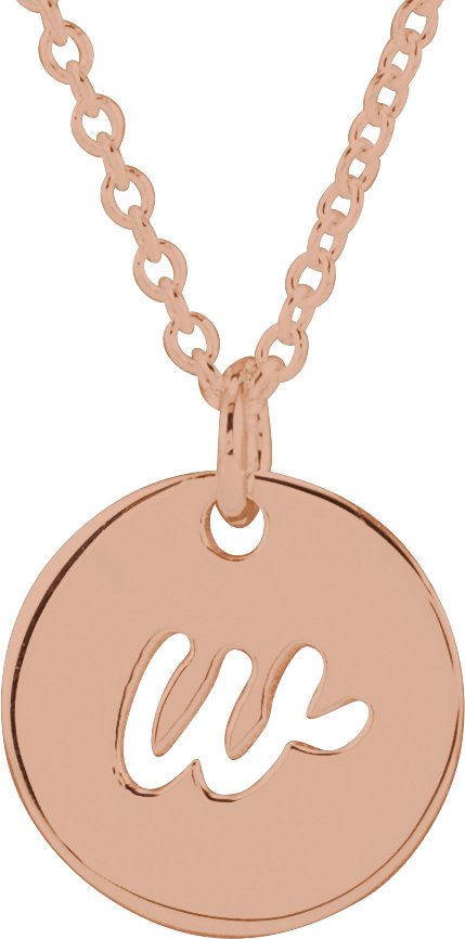 14K Gold Initial W Script Necklace or Pendant - Rose Gold