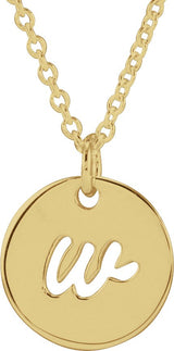 14K Gold Initial W Script Necklace or Pendant - Yellow Gold