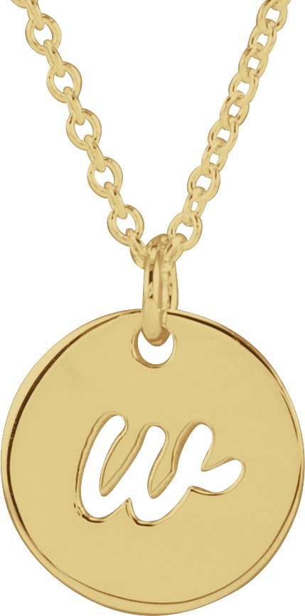 14K Gold Initial W Script Necklace or Pendant - Yellow Gold