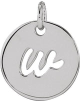 Platinum Initial W Script Necklace or Pendant