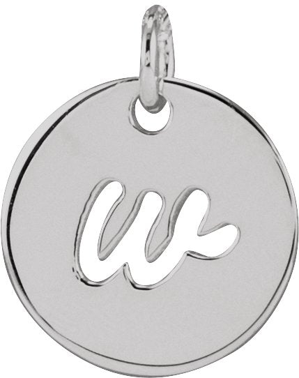 14K Gold Initial W Script Necklace or Pendant - White Gold