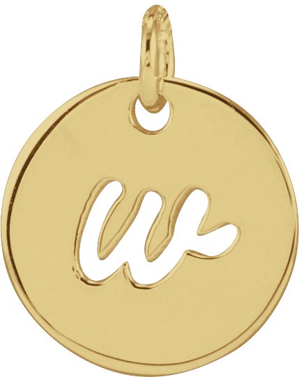 14K Gold Initial W Script Necklace or Pendant - Yellow Gold