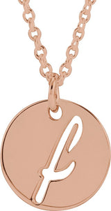 14K Gold Initial F Script Necklace or Pendant - Rose Gold