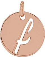 14K Gold Initial F Script Necklace or Pendant - Rose Gold