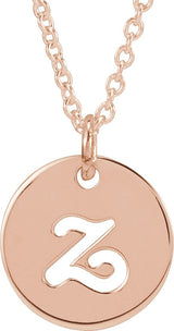 14K Gold Initial Z Script Necklace or Pendant - Rose Gold