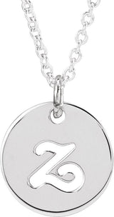 14K Gold Initial Z Script Necklace or Pendant - White Gold