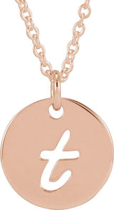 14K Gold Initial T Script Necklace or Pendant - Rose Gold