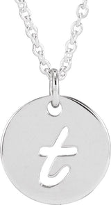 14K Gold Initial T Script Necklace or Pendant - White Gold