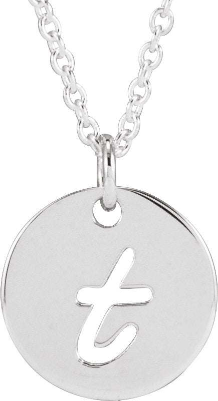 14K Gold Initial T Script Necklace or Pendant - White Gold