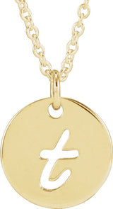 14K Gold Initial T Script Necklace or Pendant - Yellow Gold