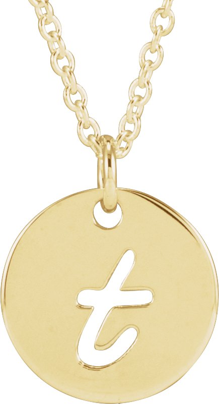 14K Gold Initial T Script Necklace or Pendant - Yellow Gold