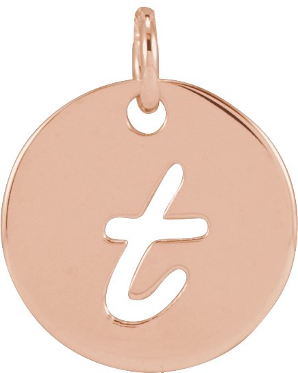 14K Gold Initial T Script Necklace or Pendant - Rose Gold