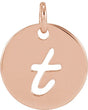 14K Gold Initial T Script Necklace or Pendant - Rose Gold