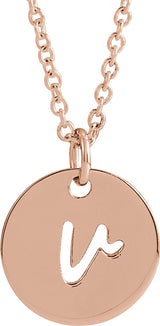 14K Gold Initial V Script Necklace or Pendant - Rose Gold