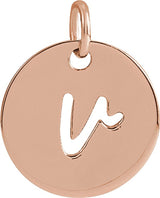 14K Gold Initial V Script Necklace or Pendant - Rose Gold
