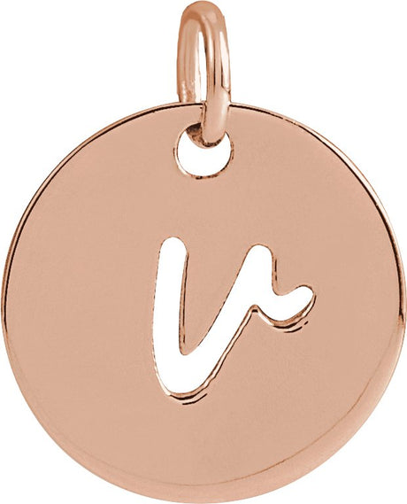 14K Gold Initial V Script Necklace or Pendant - Rose Gold