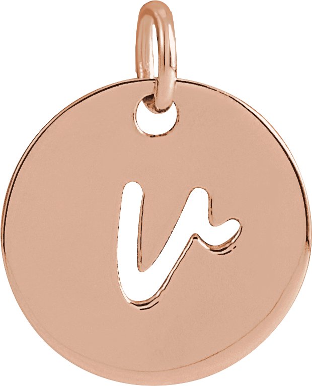 14K Gold Initial V Script Necklace or Pendant - Rose Gold