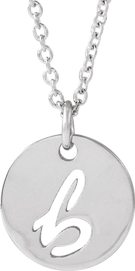 14K Gold Initial B Script Necklace or Pendant - White Gold