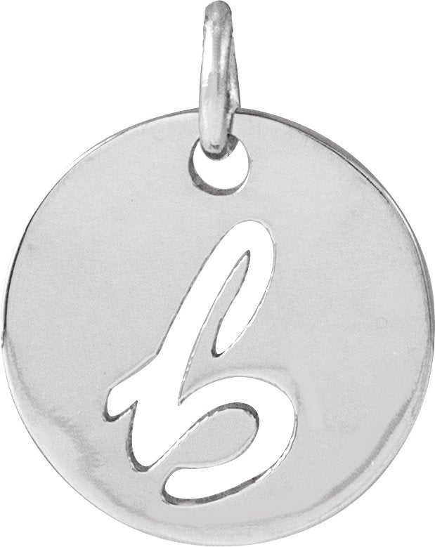 14K Gold Initial B Script Necklace or Pendant - White Gold