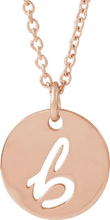 14K Gold Initial B Script Necklace or Pendant - Rose Gold