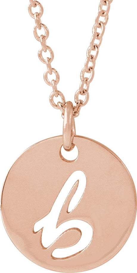 14K Gold Initial B Script Necklace or Pendant - Rose Gold
