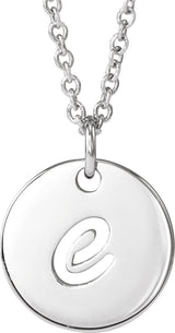 14K Gold Initial E Script Necklace or Pendant - White Gold