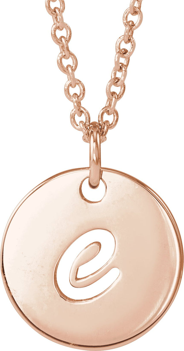 14K Gold Initial E Script Necklace or Pendant - Rose Gold